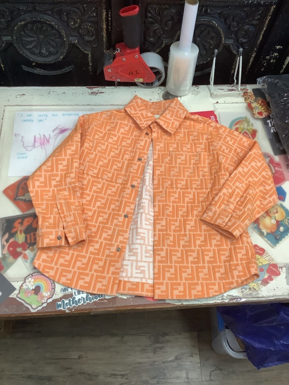 Fendi Orange Monogram Collared Jacket